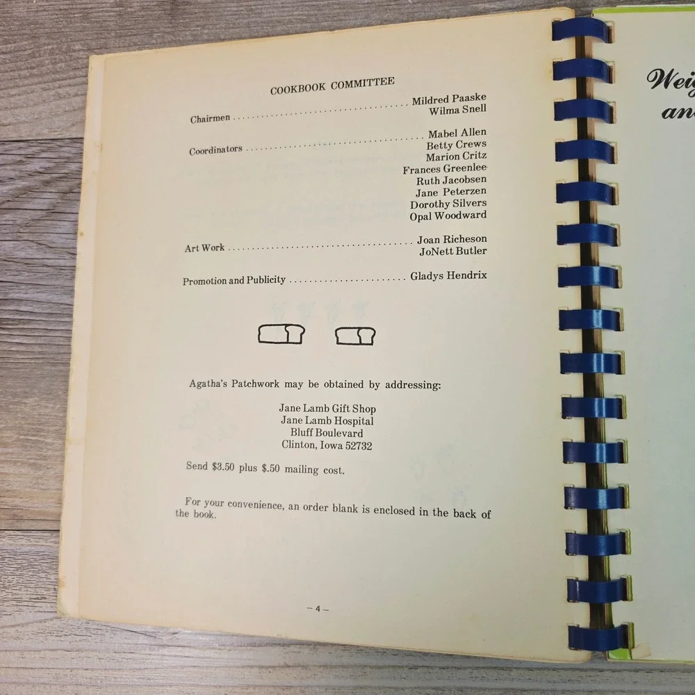 Agatha's Patchwork 1973 Vtg Iowa Community Cookbook‎ Jane Lamb Hospital Spiral